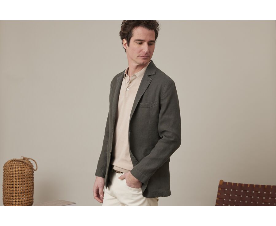 Dark Olive Linen Blazer - LUBIN