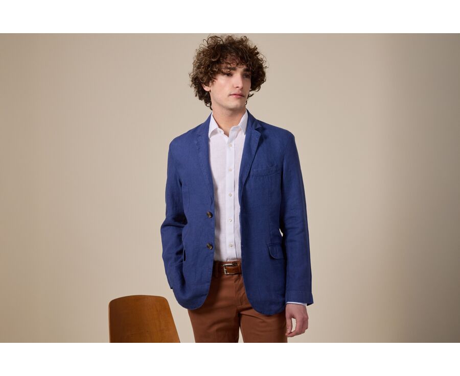 Indigo Blue  Linen Blazer - LUBIN