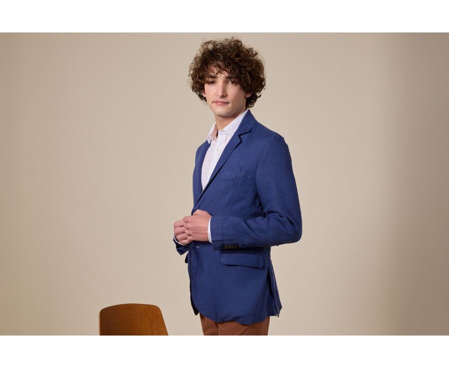 Indigo Blue  Linen Blazer - LUBIN