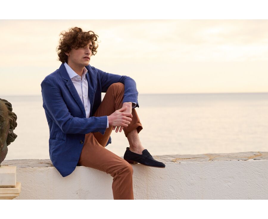 Indigo Blue  Linen Blazer - LUBIN