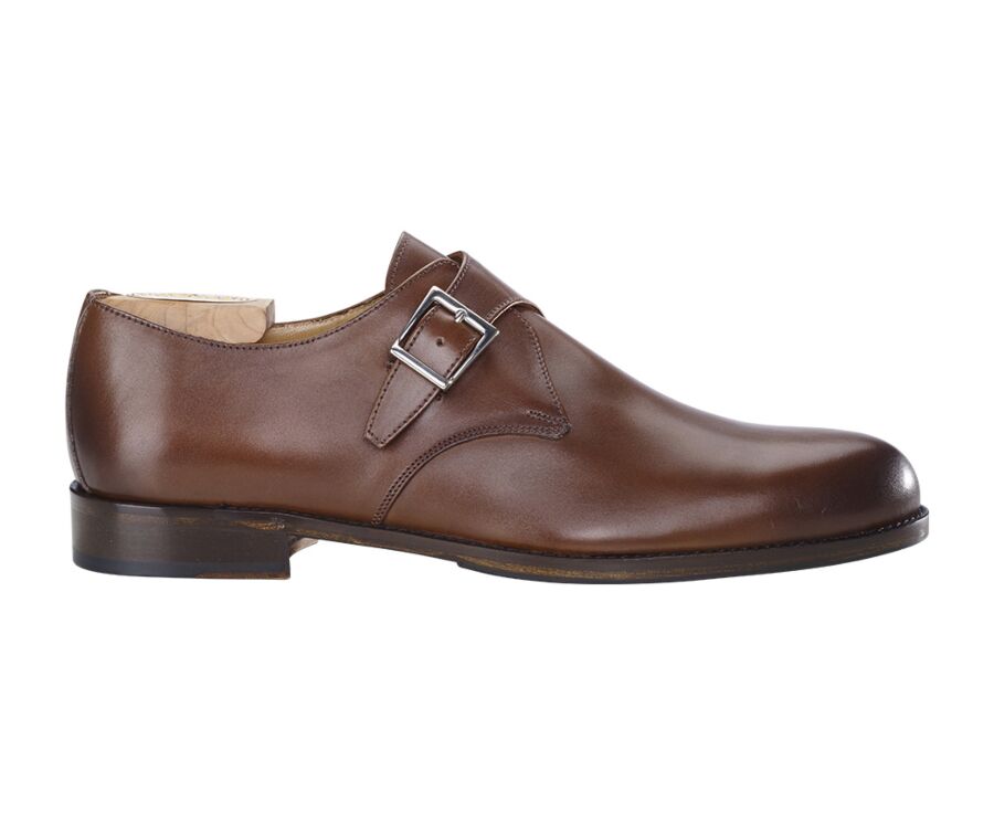 Patina Chestnut Leather Buckle Shoes - BLOOMINGDALE SILVER PATIN