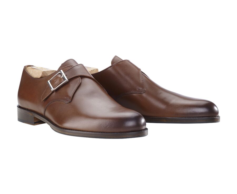 Patina Chestnut Leather Buckle Shoes - BLOOMINGDALE SILVER PATIN