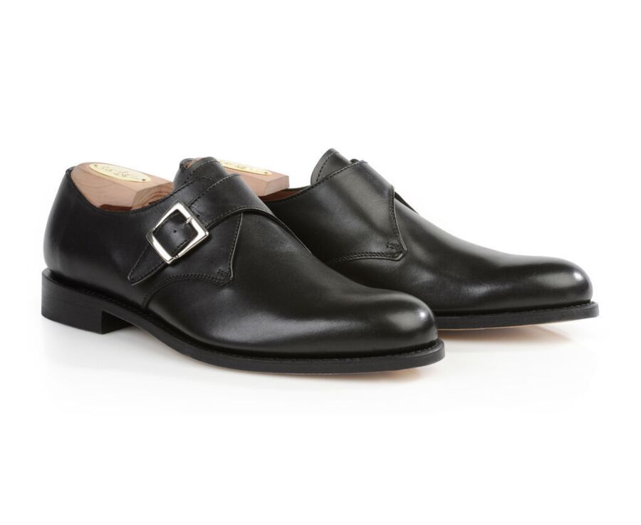 Black Leather Buckle Shoes - BLOOMINGDALE SILVER PATIN