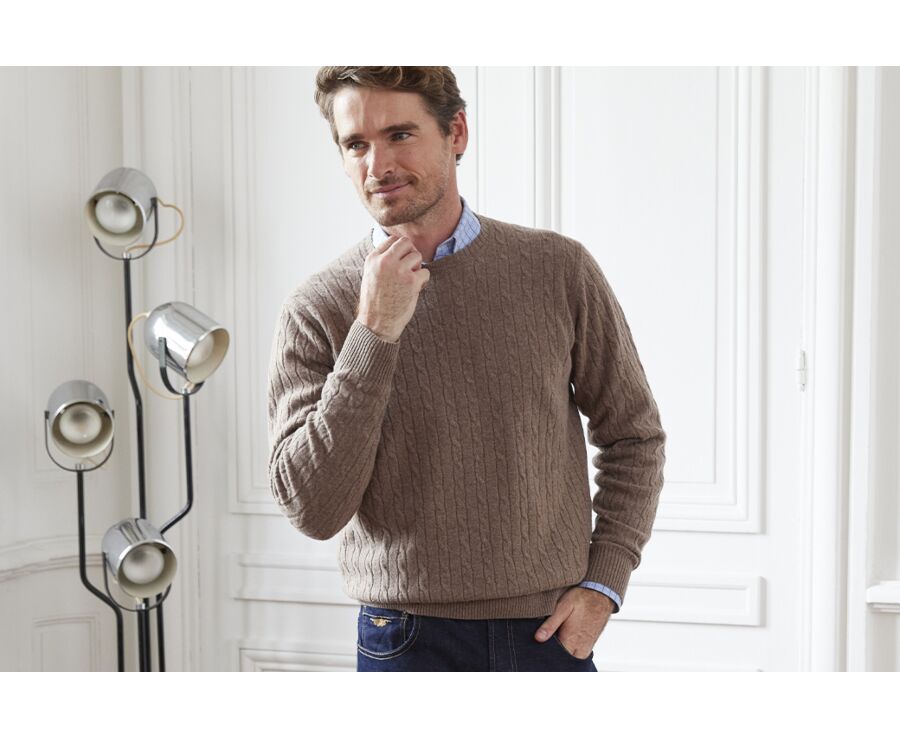 Brown melange wool with cord pattern jumper - CONTOR