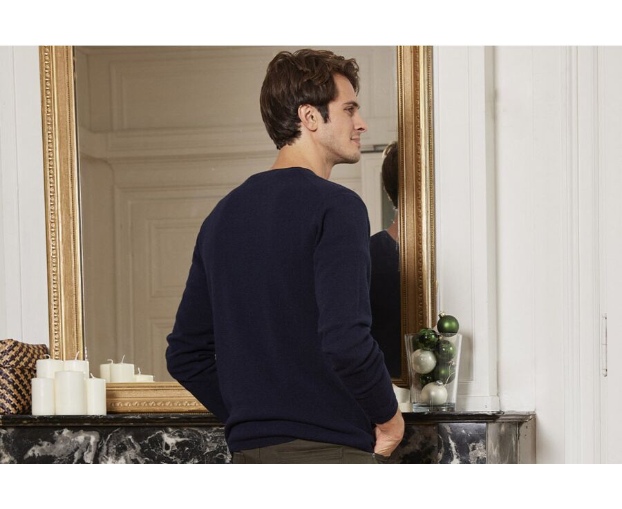 Navy blue buttoned neck wool jumper - CULIAN