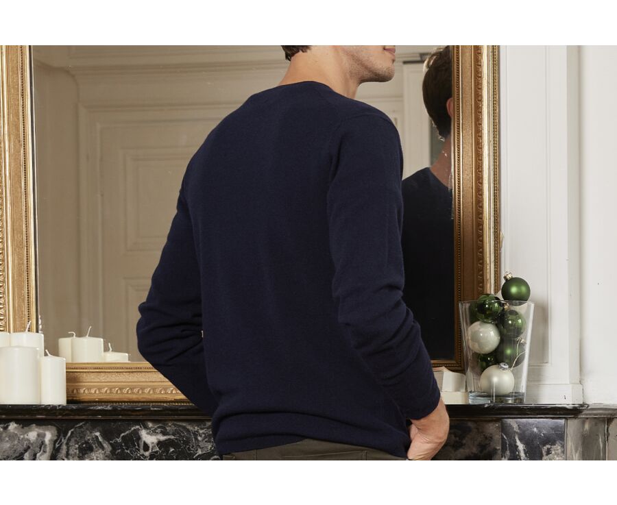 Navy blue buttoned neck wool jumper - CULIAN