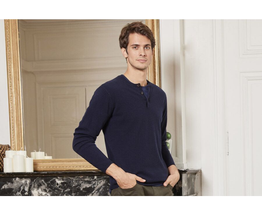 Navy blue buttoned neck wool jumper - CULIAN