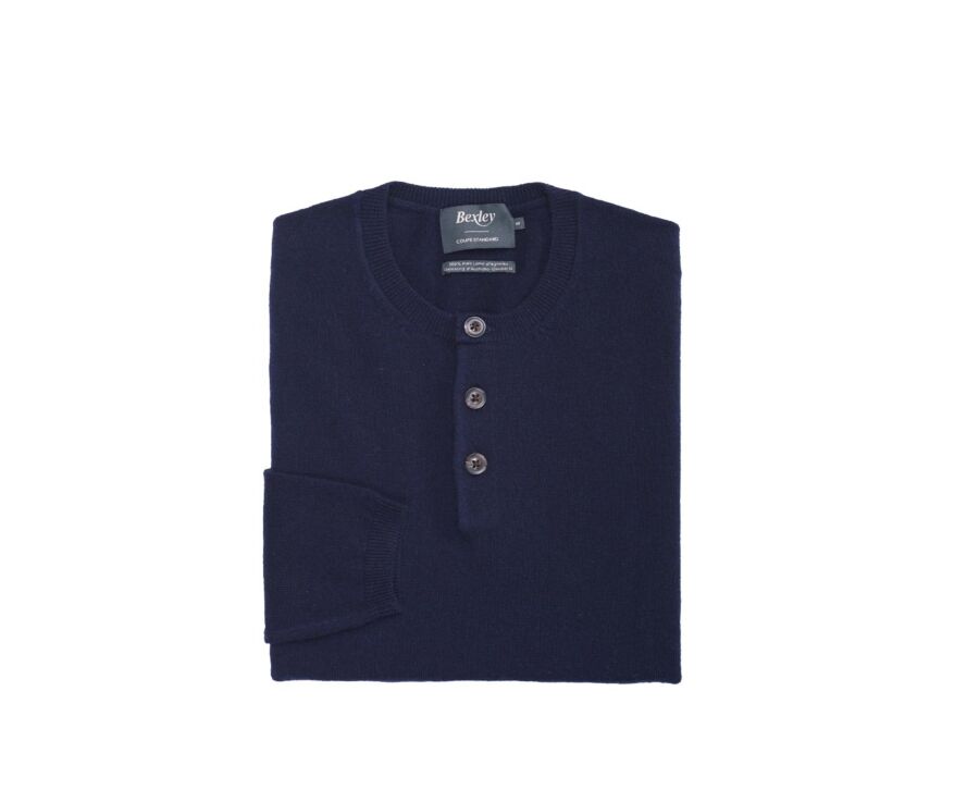 Navy blue buttoned neck wool jumper - CULIAN