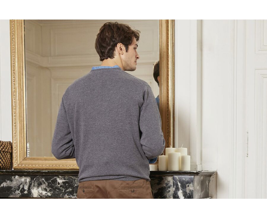 Middle Grey Melange henley style wool jumper - CULIAN