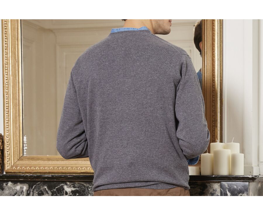 Middle Grey Melange henley style wool jumper - CULIAN