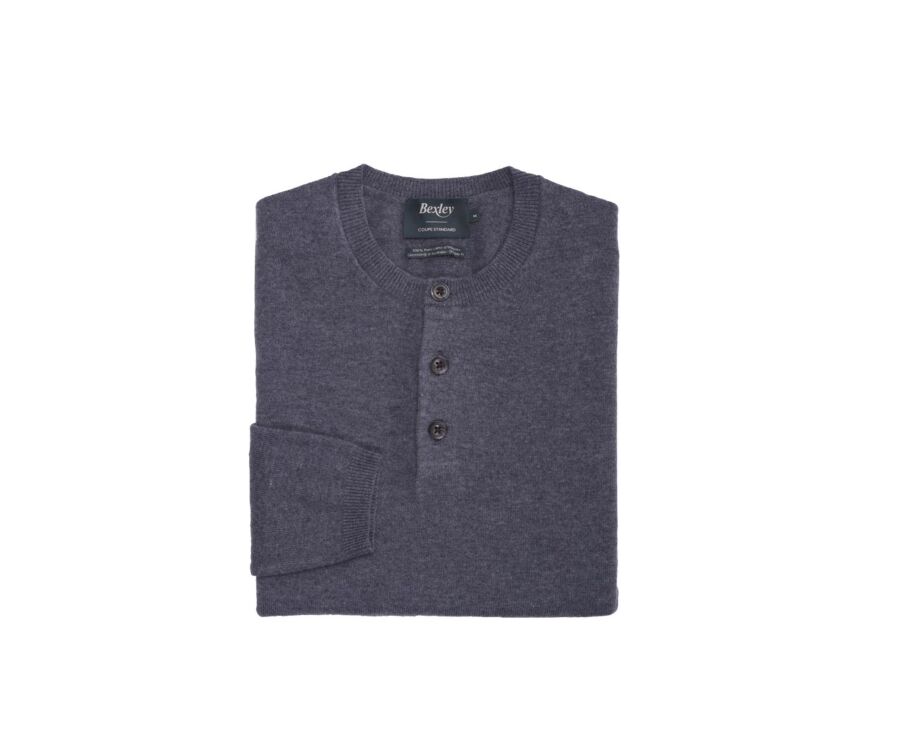 Middle Grey Melange henley style wool jumper - CULIAN