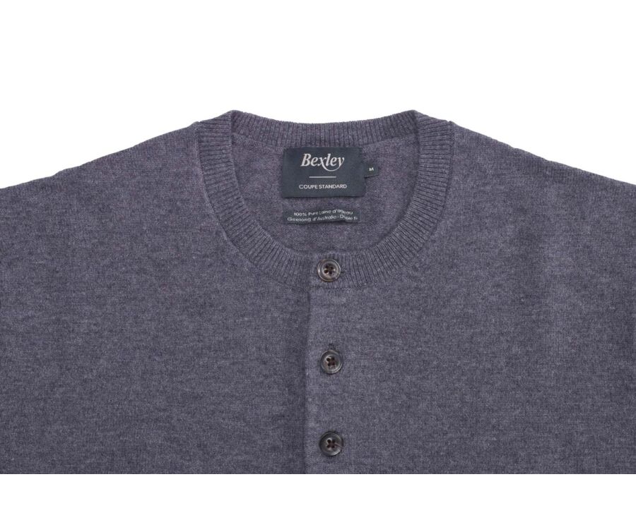 Middle Grey Melange henley style wool jumper - CULIAN