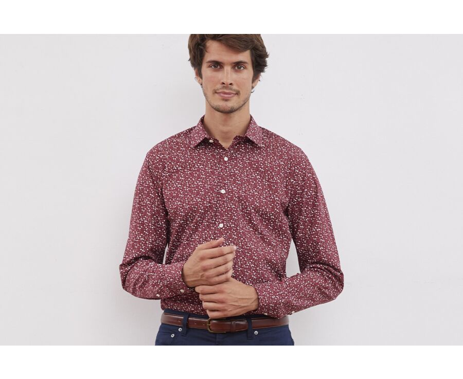 Dark red shirt with Taupe pattern print - MÉDÉRIC