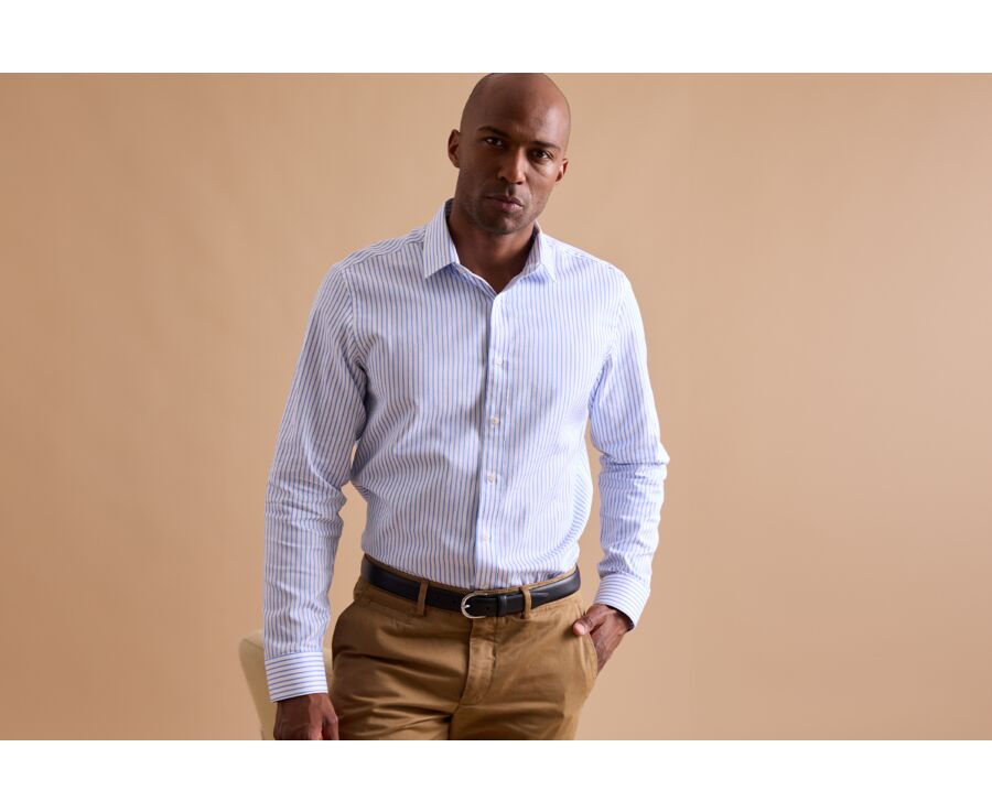 White shirt with light blue stripes - LÉONEL 