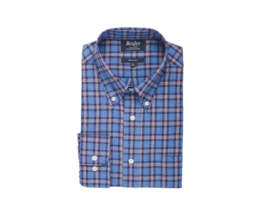 Dark Red Flannel shirt with navy camel checks Fuller Bexley