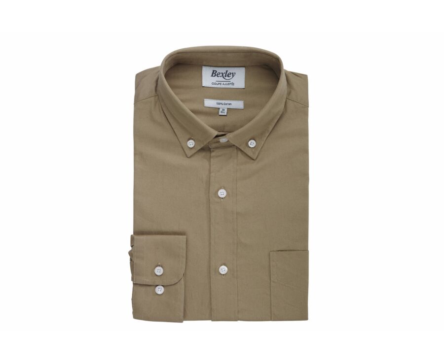 Caramel shirt 100% cotton - Button down collar - MEDWIN