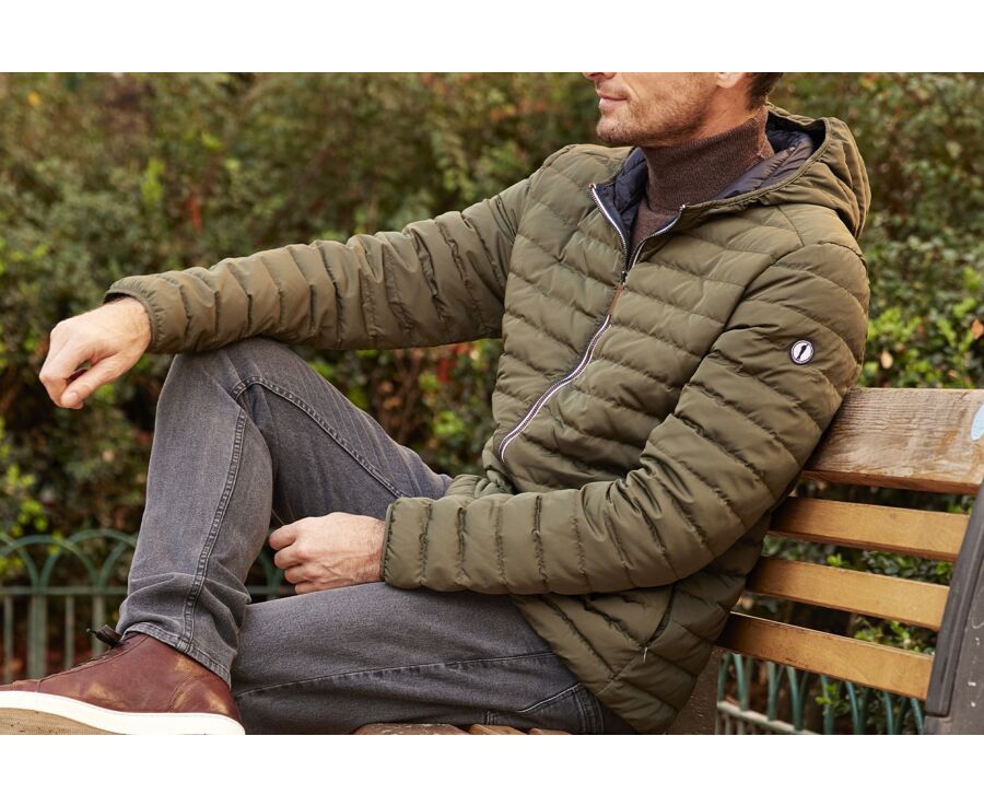 Men's Khaki Lightweight Hooded Down Jacket - SIVERT II