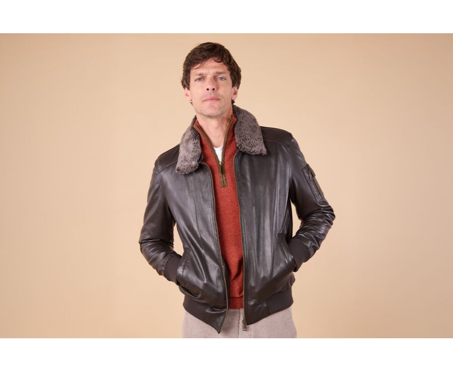 Chocolate Leather Aviator Jacket - EVERETT II