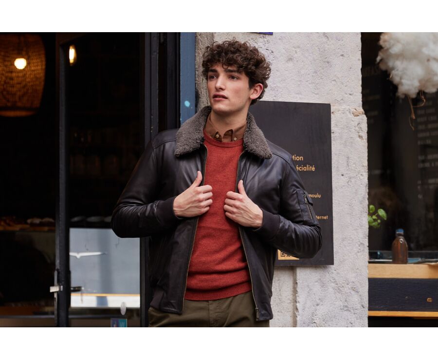 Chocolate Leather Aviator Jacket - EVERETT II