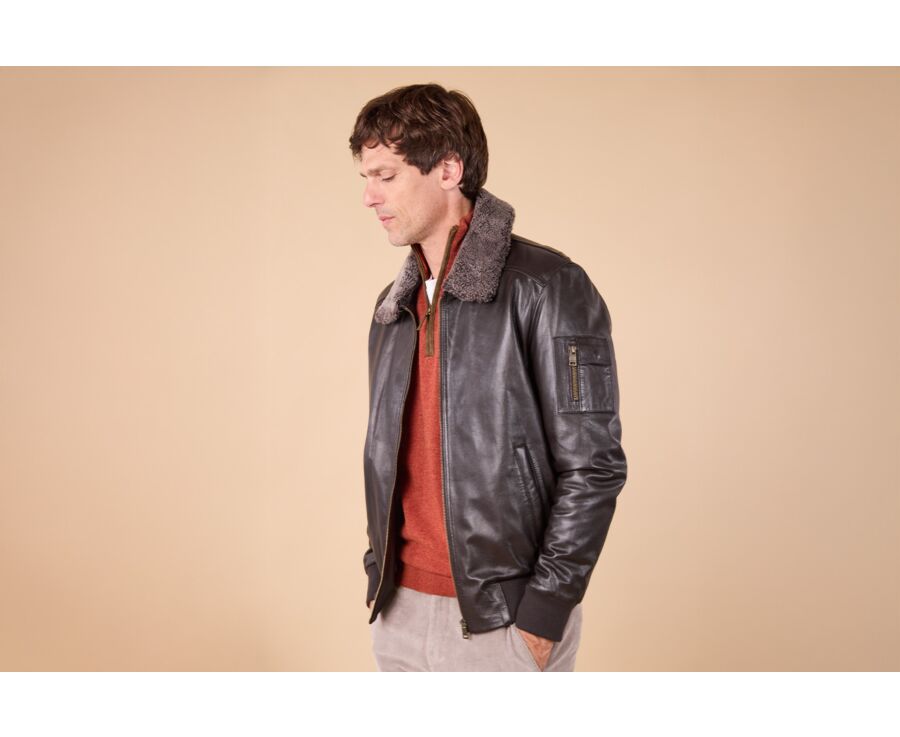 Chocolate Leather Aviator Jacket - EVERETT II