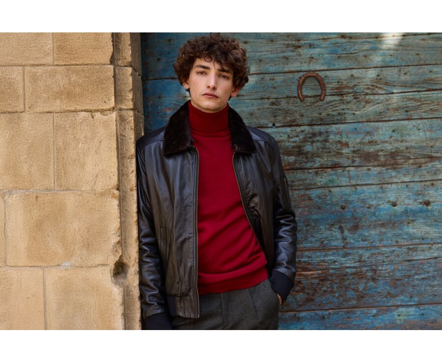 Black Leather Aviator Jacket - EVERETT II