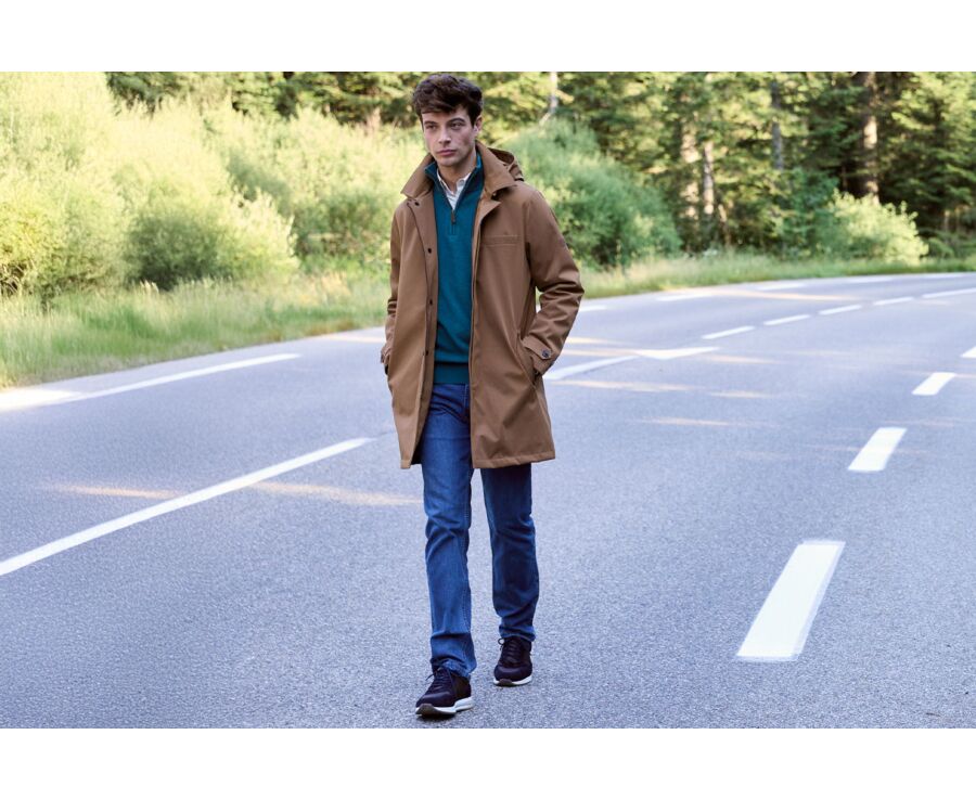 Brown padded Men's trench coat - AURESTILDE