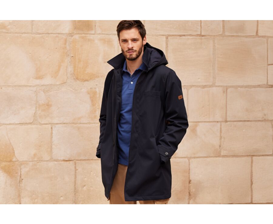 Dark navy padded Men's trench coat - AURESTILDE
