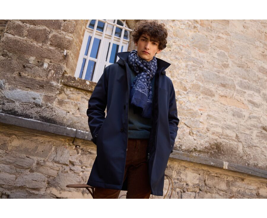 Dark navy padded Men's trench coat - AURESTILDE