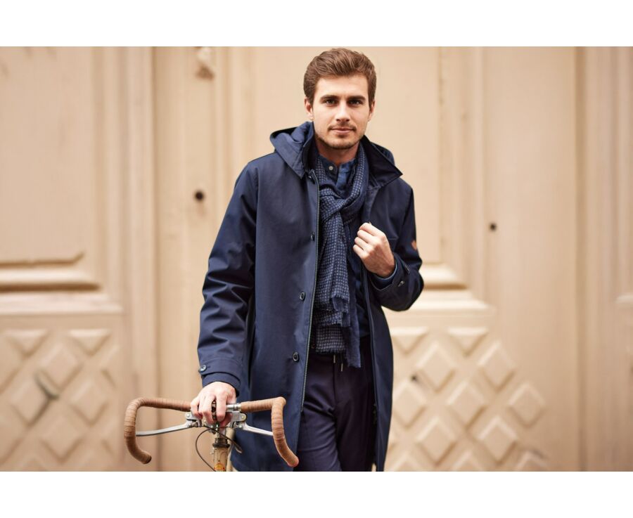 Dark navy padded Men's trench coat - AURESTILDE