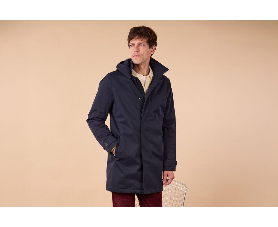 Dark navy padded Men's trench coat - AURESTILDE
