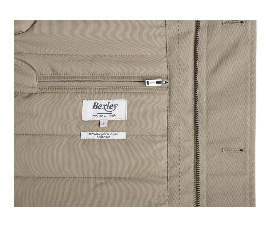 Dark Beige padded Men's trench coat - AURESTILDE