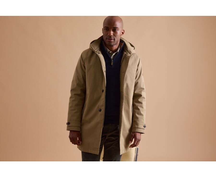 Dark Beige padded Men's trench coat - AURESTILDE