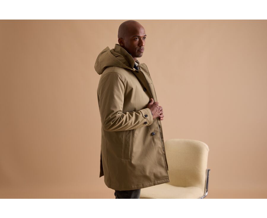 Dark Beige padded Men's trench coat - AURESTILDE