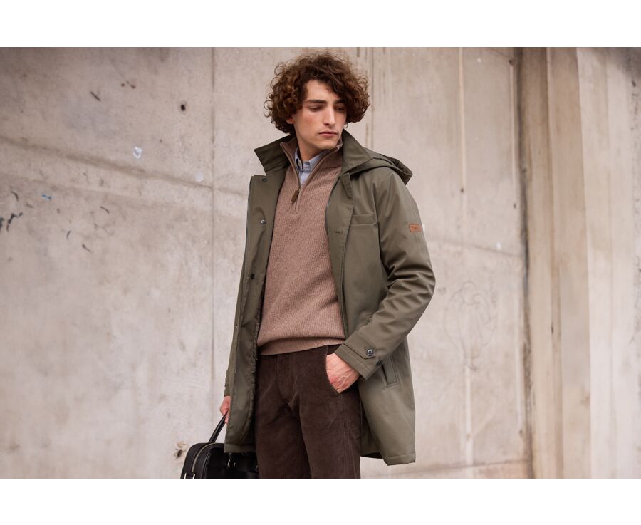 Dark Green padded Men's trench coat - AURESTILDE