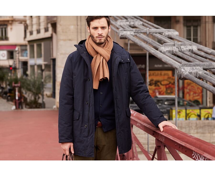 Men's Dark Navy Feather-Lined Winter Parka - SOREN III