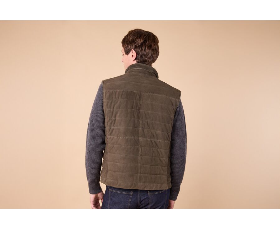 Khaki Suede sleeveless Down Jacket - NIKLAS