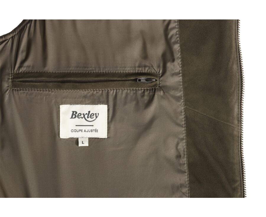 Khaki Suede sleeveless Down Jacket - NIKLAS