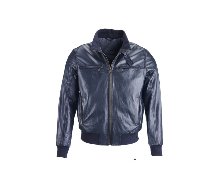 Navy Leather Jacket - CAYDEN