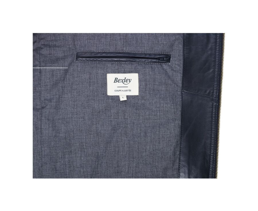 Navy Leather Jacket - CAYDEN
