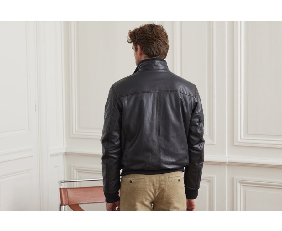 Navy Leather Jacket - CAYDEN