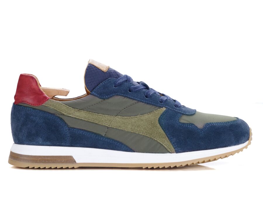 Navy Velvet and Khaki Men's leather Trainers - BOLWARRA