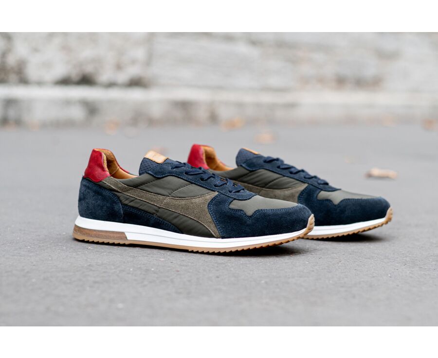 Navy Velvet and Khaki Men's leather Trainers - BOLWARRA