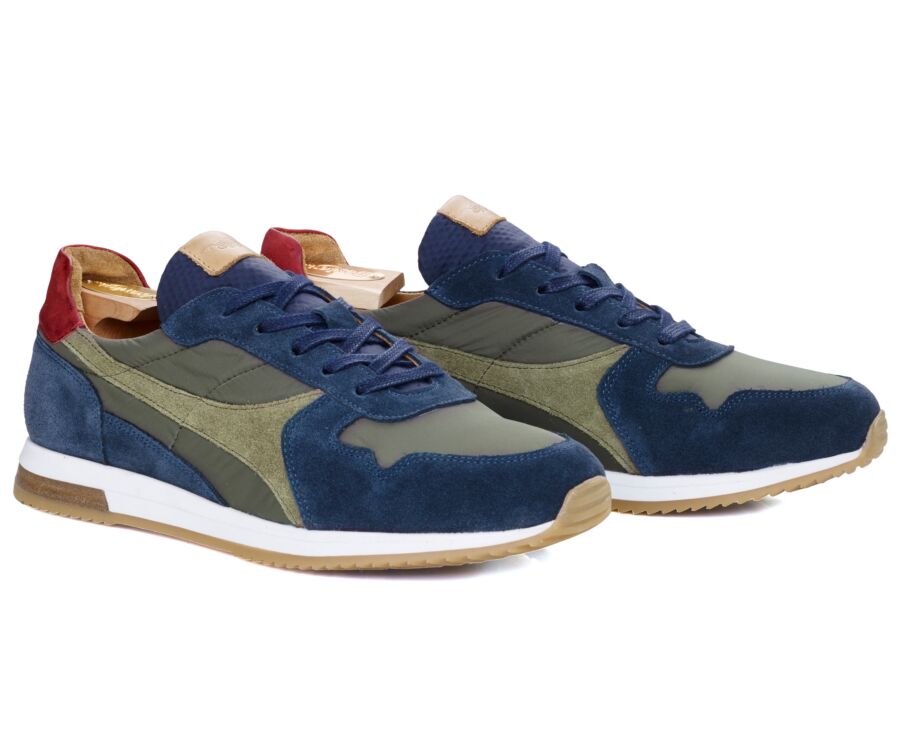 Navy Velvet and Khaki Men's leather Trainers - BOLWARRA