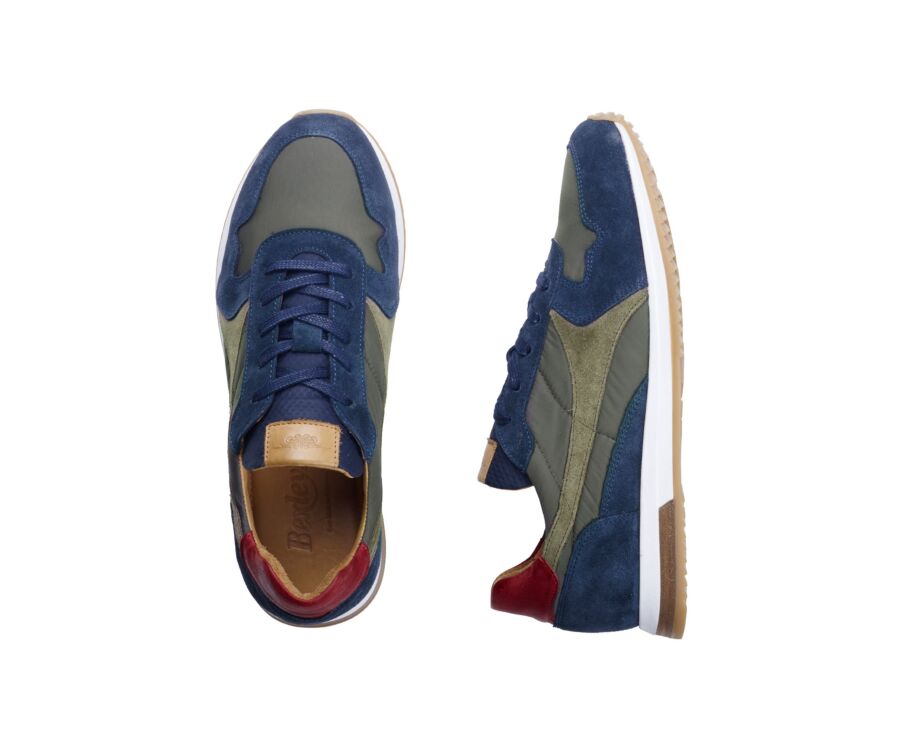 Navy Velvet and Khaki Men's leather Trainers - BOLWARRA