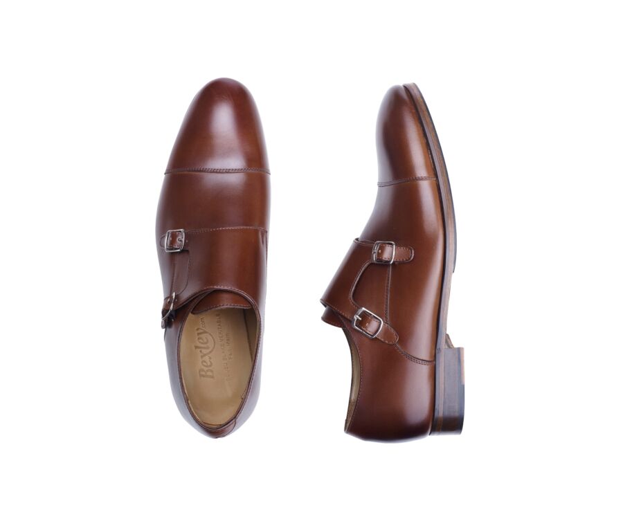 Chestnut Double Buckle Shoes with rubber pad Greshey Patin Bexley