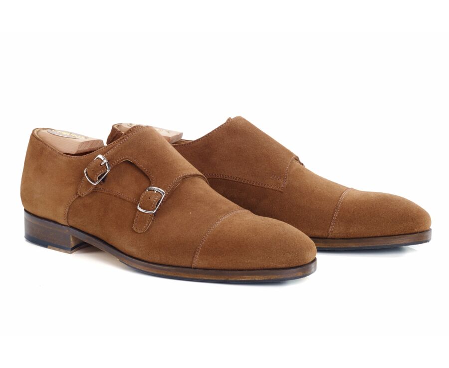 Cognac suede double Buckle Shoes with rubber pad - GRESHEY PATIN
