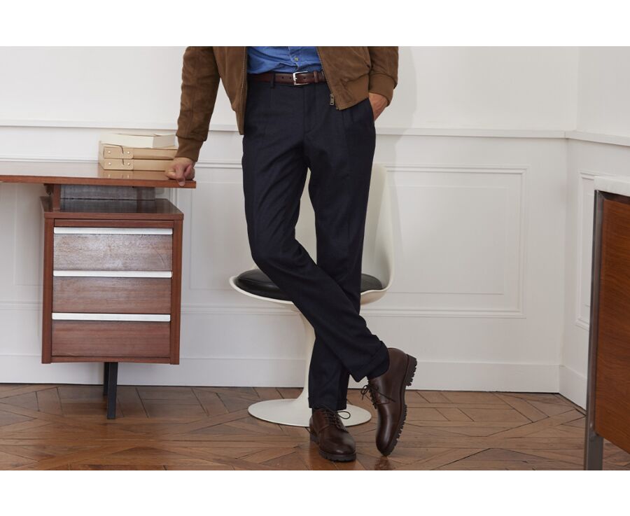 Dark navy Herringbone Men's dress trousers - Lelian