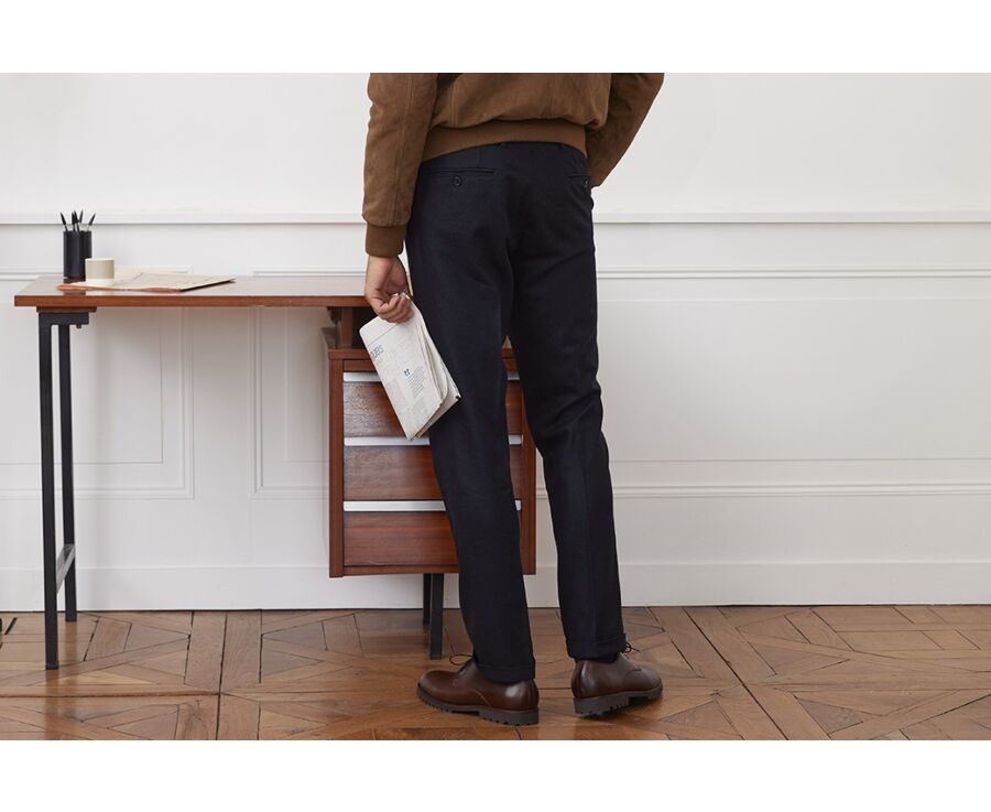 Dark navy Herringbone Men's dress trousers - Lelian