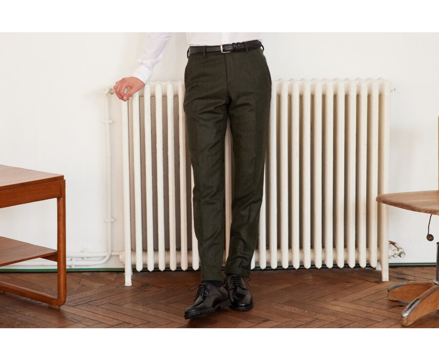 Dark Green Herringbone Men's dress trousers - LELIAN