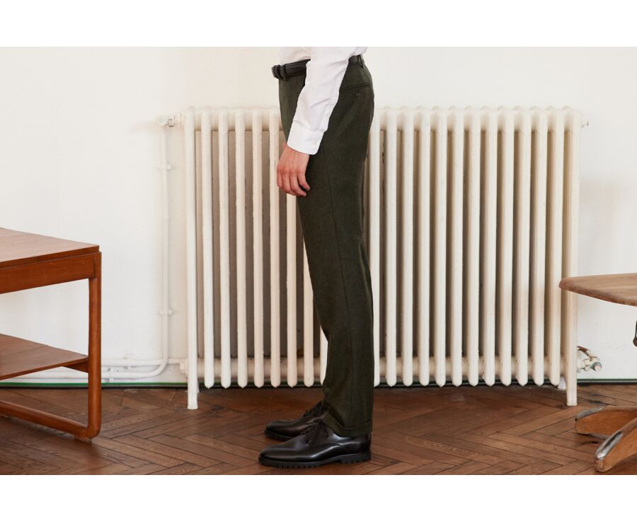 Dark Green Herringbone Men's dress trousers - LELIAN